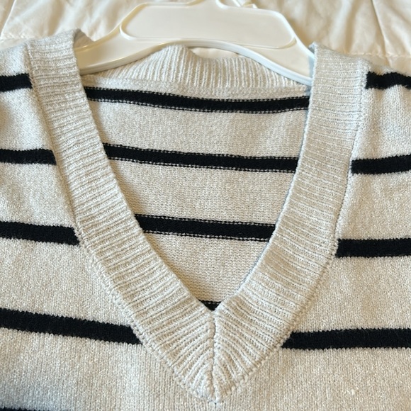Cute Women’s Striped White and Black Sweater Vest - Picture 3 of 3